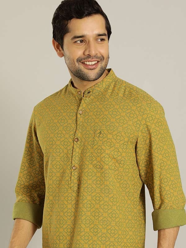 Indian Terrain Men's Slim Fit Full Sleeve Printed Green Shirt